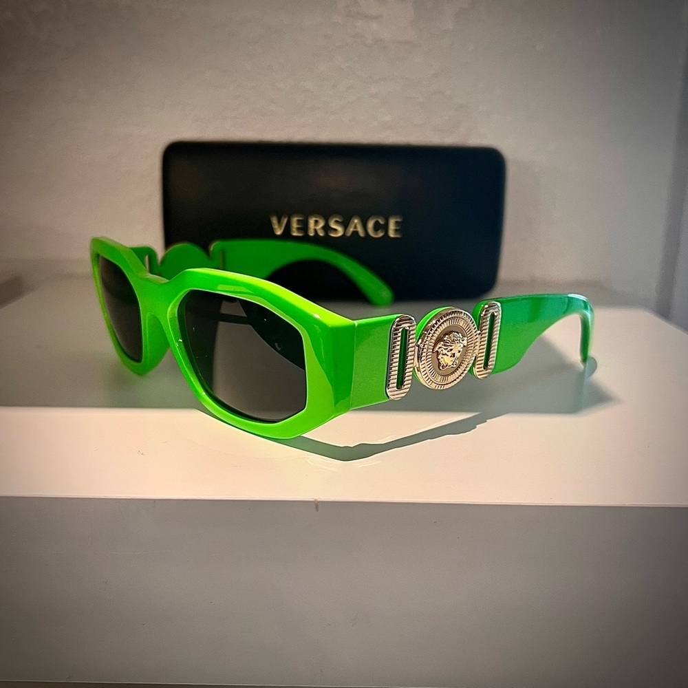 Versace MEDUSA Neon Lime Green Sunglasses with Gold Medallion